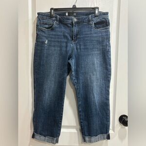 Kut from the Kloth Dark Wash Cuffed Ankle Jeans, Factory Distressed, Woman’s 14